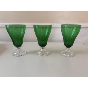 Set Of 3 Vintage Anchor Hocking Burple Inspiration Green Footed Glasses